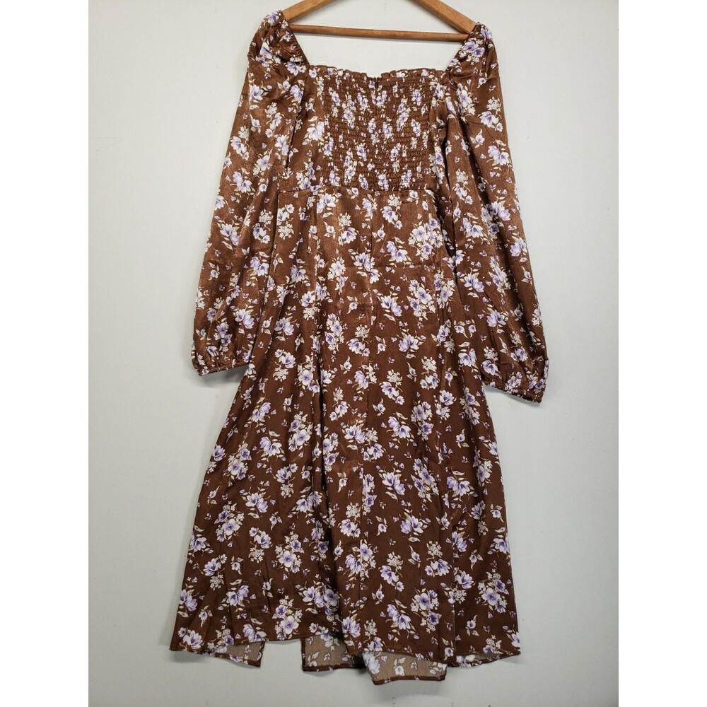 Mi Ami Francescas Long Sleeve Maxi Dress Slit Brown Purple Floral New With Tags - Picture 2 of 9